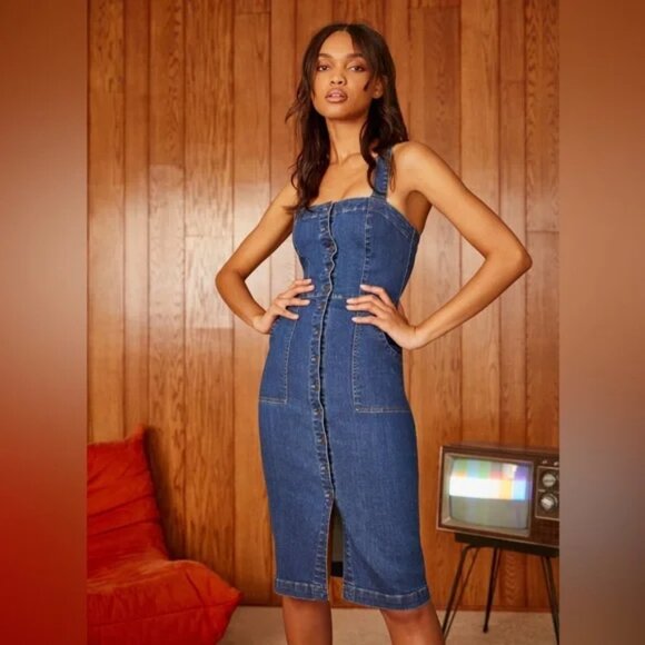 Aritzia Denim Forum Jaclyn Dress Button Front Denim Size 6 - Picture 1 of 7